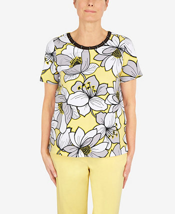 Petite Summer In The City Dramatic Flower Double Strap Short Sleeve T-shirt Alfred Dunner