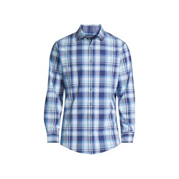 Leeward Antimicrobial Plaid Long-Sleeve Button-Down Shirt MIZZEN+MAIN