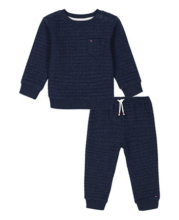 Baby Boy Graph Double Knit Crewneck Sweatshirt And Joggers, 2-Piece Set Tommy Hilfiger