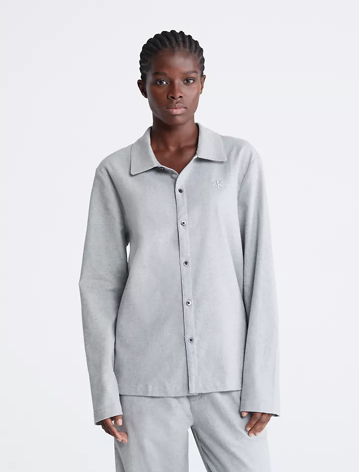 Рубашка на пуговицах для сна из чистой фланели Calvin Klein