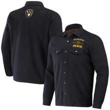 Men's Darius Rucker Collection by Fanatics Black Milwaukee Brewers Ringstop Full-Snap Shacket Darius Rucker Collection by Fanatics