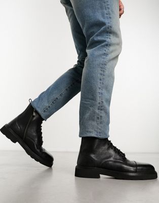 Walk London Max toe cap boots in black leather WALK London