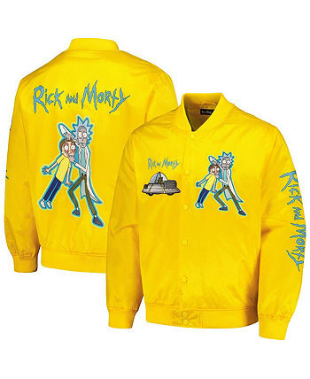 Мужская желтая атласная куртка на кнопках с рисунком «Рик и Морти» Freeze Max