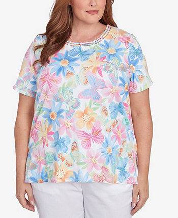 Plus Size Spring Butterfly Crew Neck Top Alfred Dunner