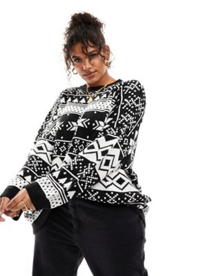 Черно-белый рождественский свитер оверсайз с узором «фейрайл» ASOS DESIGN Curve ASOS Curve