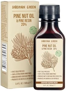 Siberian Pine Nut Oil with Pine Cedar Resin Pure Natural 100% Extra Virgin Cold Pressed 100 ml / 3.4 fl oz Siberian Green