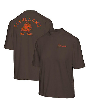 Женская коричневая футболка Cleveland Browns с короткими рукавами и воротником-стойкой Junk Food