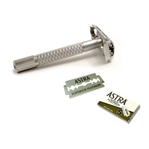 Classic Samurai Premium Butterfly Twist to Open Double Edge Safety Razor With 5 ASTRA Platinum Double Edge Razor Blades Classic Samurai