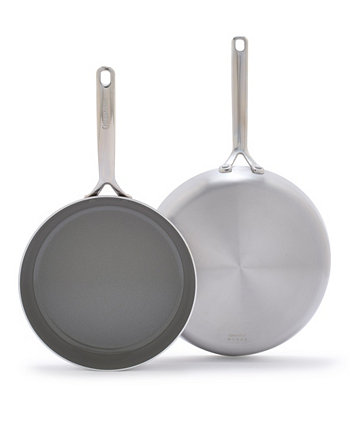 Набор сковород из 2 предметов из нержавеющей стали с керамическим антипригарным покрытием GP5, 10 и 12 дюймов Greenpan