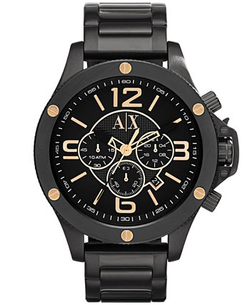 Мужские часы-хронограф с черным браслетом из нержавеющей стали 48 мм Armani