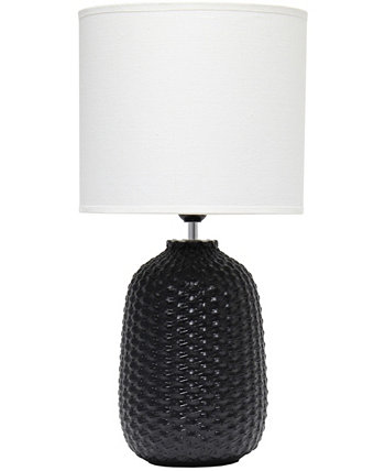 20.4" Tall Traditional Ceramic Purled Texture Bedside Table Desk Lamp with White Fabric Drum Shade Simple Designs