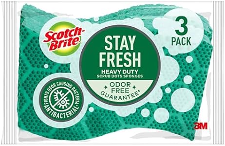 Scotch-Brite Scrub Dots Heavy Duty Sponge, Powerful Scrubbing, Rinses Clean, For Washing Dishes and Cleaning Kitchen, 3 Scrub Sponges Scotch-Brite