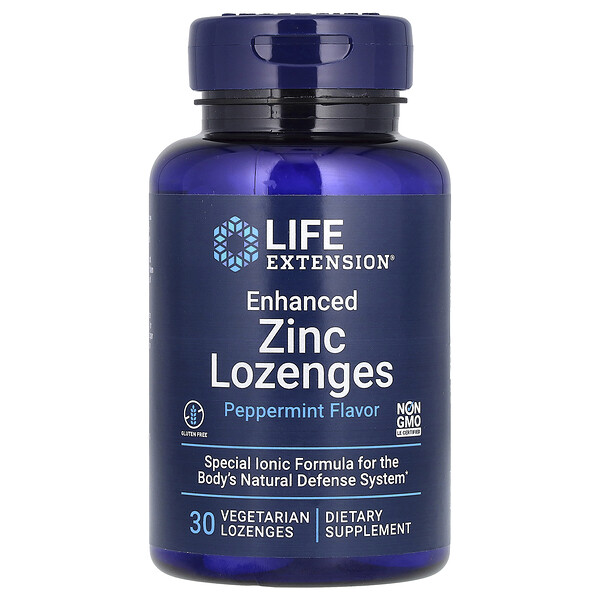 Enhanced Zinc Lozenges, мята перечная, 30 вегетарианских леденцов Life Extension