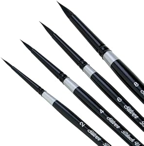 Профессиональные круглые кисти Silver Brush Limited BV-3055S Black Velvet с короткими ручками, 4 предмета для акварели и гуаши Silver Brush Limited