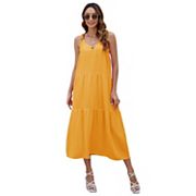 Womens Spaghetti Strap V Neck Tiered Sleeveless Sundress Adjustable Strap Keyhole Cover Up Dresses Kojooin