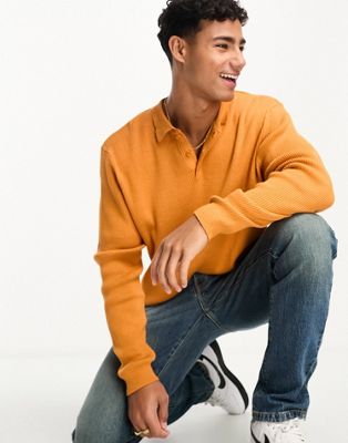 Оранжевый вязаный свитер-поло в рубчик оверсайз ASOS DESIGN ASOS DESIGN
