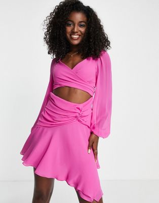 Ever New cut out mini dress in fuchsia pink Forever New