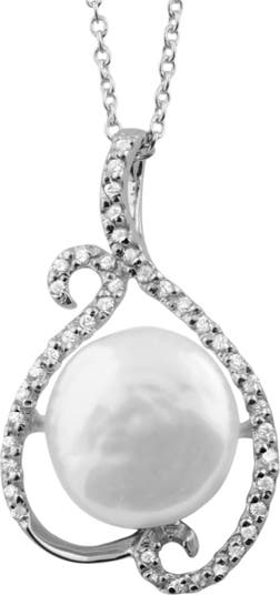 Ожерелье с подвеской из стерлингового серебра 9-10 мм из культивированного пресноводного жемчуга с родиевым покрытием Splendid Pearls