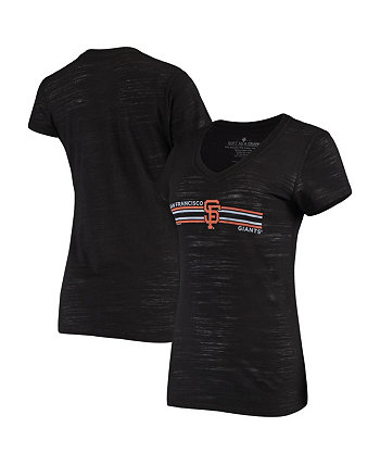 Женская черная футболка San Francisco Giants в полоску с логотипом Slub Tri-Blend с v-образным вырезом Soft As A Grape