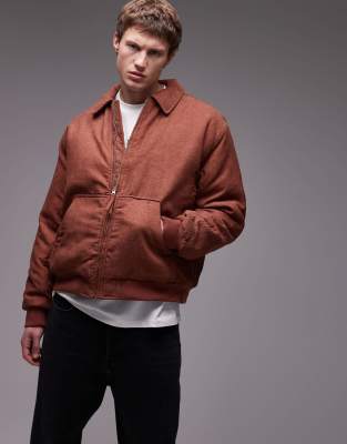 Topman relaxed fit cord bomber jacket in rust Topman