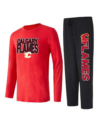 Мужской комплект для сна из черной и красной футболки с длинными рукавами и брюк Calgary Flames Meter Concepts Sport