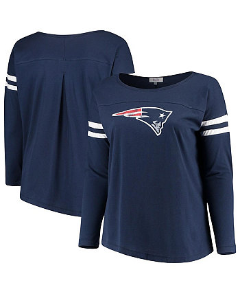 Женская темно-синяя футболка с длинным рукавом New England Patriots большого размера Free Agent Touch
