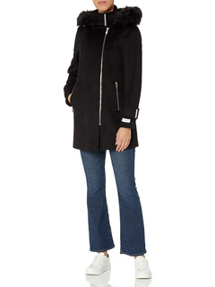 Женская шерсть на молнии спереди с капюшоном из искусственного меха Calvin Klein