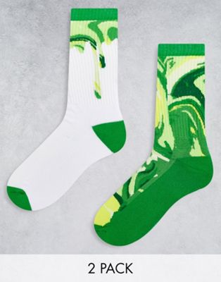 Комплект из двух зеленых спортивных носков с маслянистым принтом ASOS DESIGN ASOS DESIGN