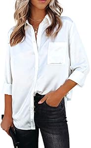 Sidefeel Women Silk Long Sleeve Button Down Blouse Lady Shirt Casual Business Smooth Blouse Tops Small White Sidefeel