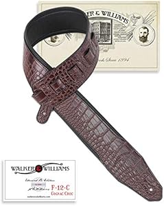 Walker & Williams F-12-C Cognac Brown 3" Wide Alligator Textured Padded Guitar Strap For Acoustic, Electric, And Bass Guitars Walker & Williams