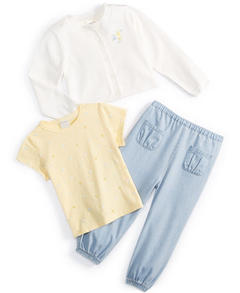 Кардиган, футболка и брюки из шамбре для маленьких девочек, комплект из 3 предметов, созданный для Macy's First Impressions