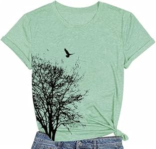 Women Graphic Tees Shirts Tree Life Print Camping Tshirt Natural Plants Causal Tops Short Sleeve Blouse Laibao