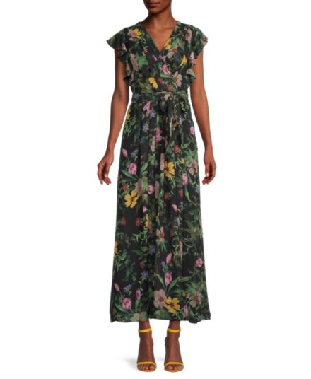 Платье макси с цветочным принтом и рукавами-крылышками Donna Ricco
