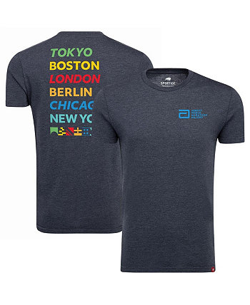 Удобная футболка Tri-Blend для мужчин и женщин Heather Blue World Marathon Majors Sportiqe