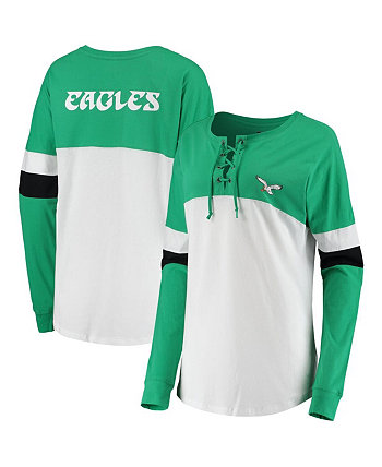 Женская футболка Kelly Green and White Philadelphia Eagles Athletic Historic Varsity на шнуровке New Era