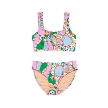 Girl's 2-Piece UPF 50+ Multicolor Swirl Bow-Back Bikini Set Shade critters
