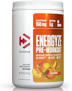 Dymatize Energyze Pre Workout Powder for Men and Women, Lemon Lime Flavor, 150mg Caffeine, 5g BCAAs, Performance Blend of L-Theanine, L-Tyrosine, L-Citrulline, No Sugar, 30 Servings Dymatize