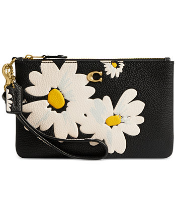 Small Floral Print Leather Wristlet COACH