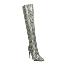 London Rag Catalina Women's Knee-High Snake Print Stiletto Boots London Rag
