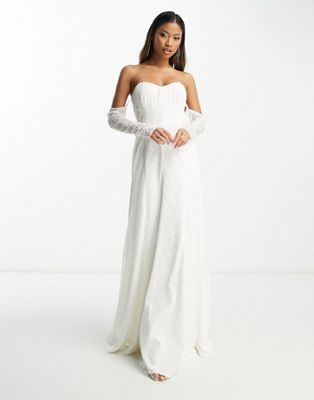 Эксклюзивное кружевное платье макси цвета слоновой кости с открытыми плечами Ever New Bridal Ever New