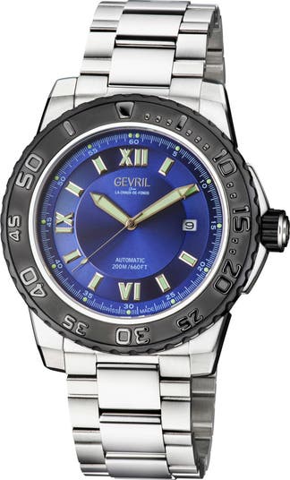 Мужские часы Seacloud с синим циферблатом и браслетом для дайверов, 45 мм Gevril