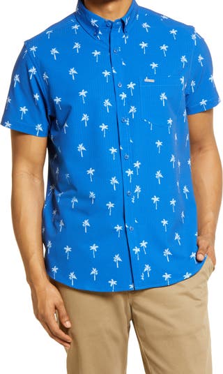 Эластичная рубашка из жатого хлопка с короткими рукавами на пуговицах Palm Tree Vintage Summer