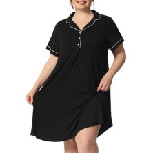 Plus Size Sleep Shirt for Women Short Sleeves Button Down Nightgown Nightdress Agnes Orinda