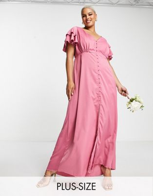 Темно-розовое атласное платье макси с рукавами-крылышками Little Mistress Plus Bridesmaid Little Mistress Plus