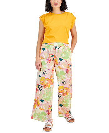 Petite Floral Smocked-Waist Wide-Leg Pull-On Pants, Created for Macy's Bar III