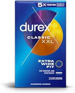 Durex Condom XXL Longer & Wider Natural Latex Condoms, Extra Wide Fit, 12 Count - Ultra Fine & Lubricated (Packaging May Vary) Durex