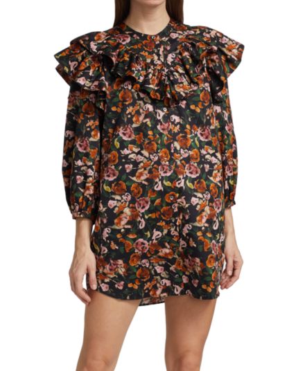 Мини-платье-рубашка с оборками и цветочным принтом Something Navy