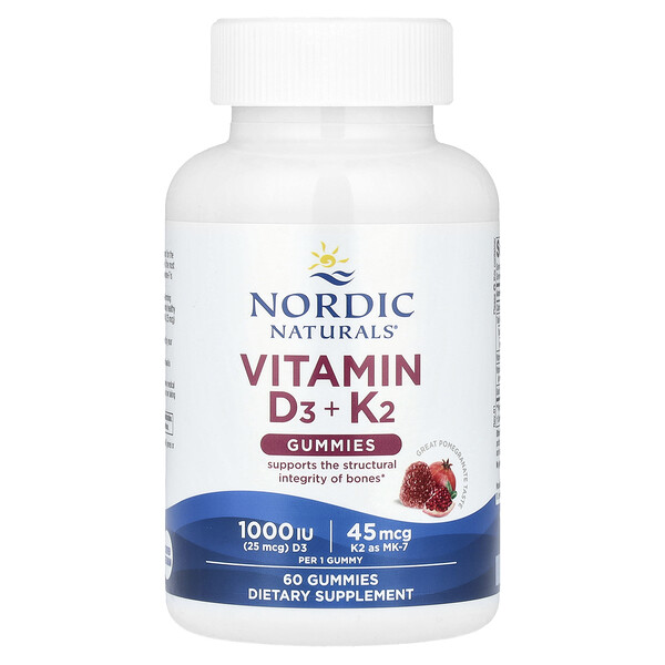 Vitamin D3 + K2 Gummies (Жевательные конфеты), Pomegranate, 60 Gummies Nordic Naturals