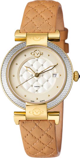 Женские часы Berletta Diamond Swiss Quartz со стеганым кожаным ремешком, 37 мм — 0,038 карата Gevril