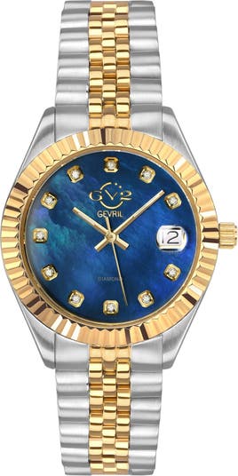 Часы GV2 Naples с двухцветным кварцевым браслетом с бриллиантами, 34 мм Gevril
